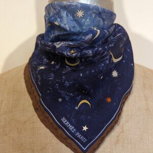HERMES Petit Carre scarf l'Annee des Etoiles silk navy moon star blue sky night